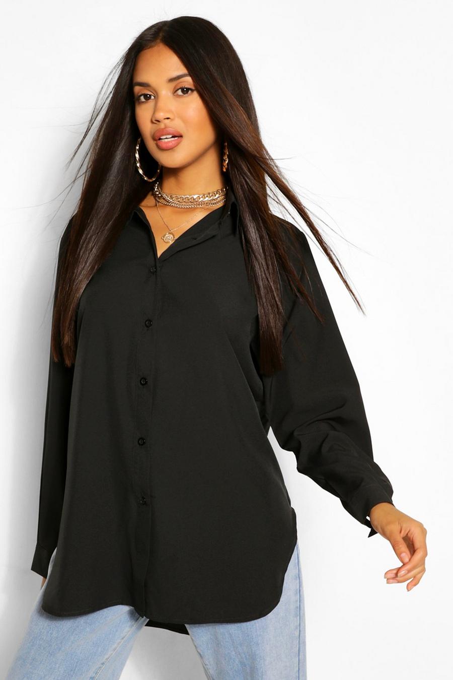 Black Oversize skjorta i bomullsmix med knappar image number 1