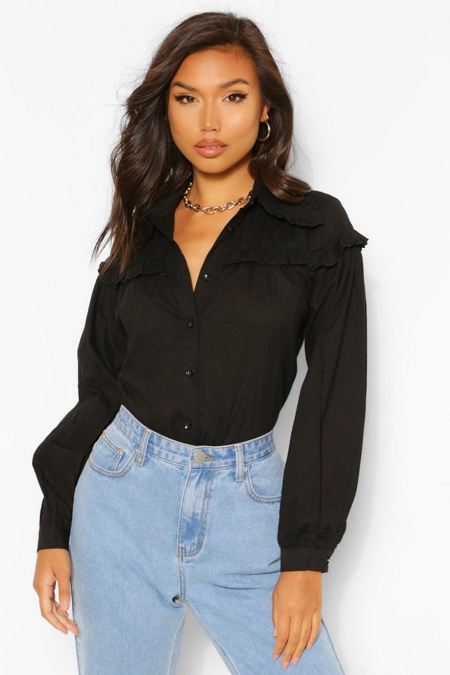 Black Geweven Oversized Blouse Met Ruches image number 1