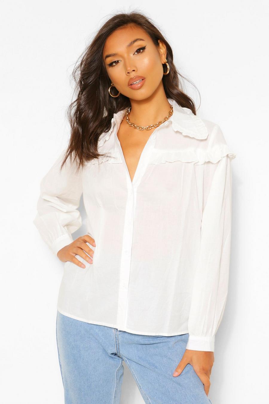 White Geweven Oversized Blouse Met Ruches image number 1