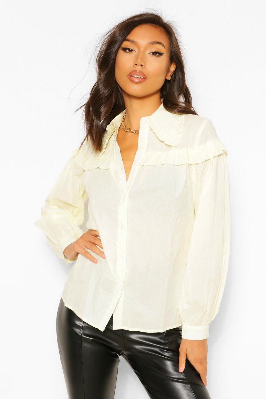 Yellow Woven Ruffle Detail Oversized Shirt image number 1