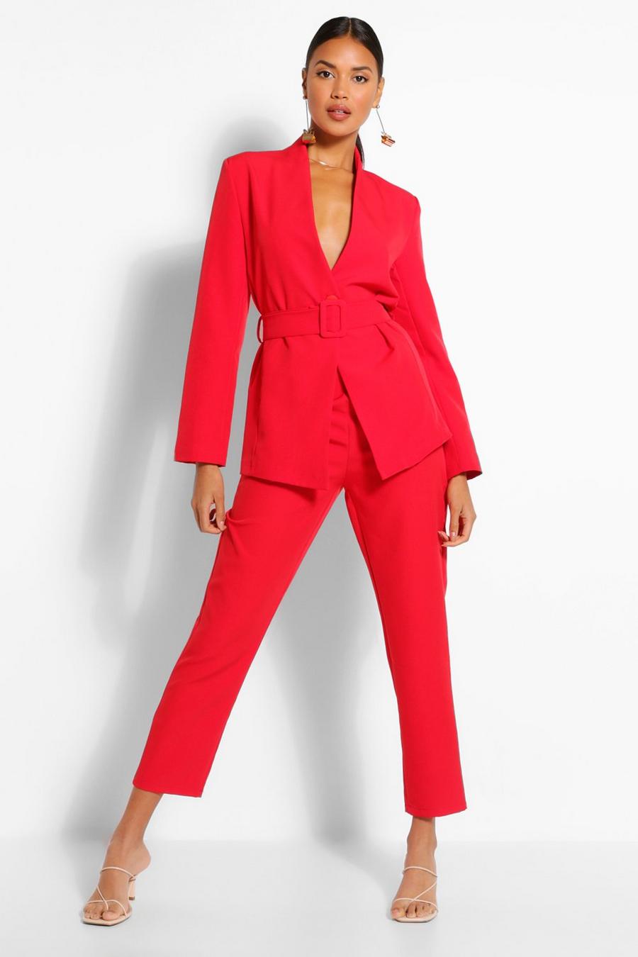 Red Crop Straight Leg Trouser image number 1