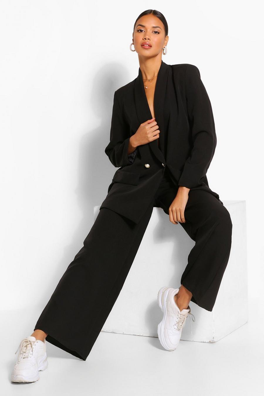 Black Wide Leg Pearl Button Pants image number 1