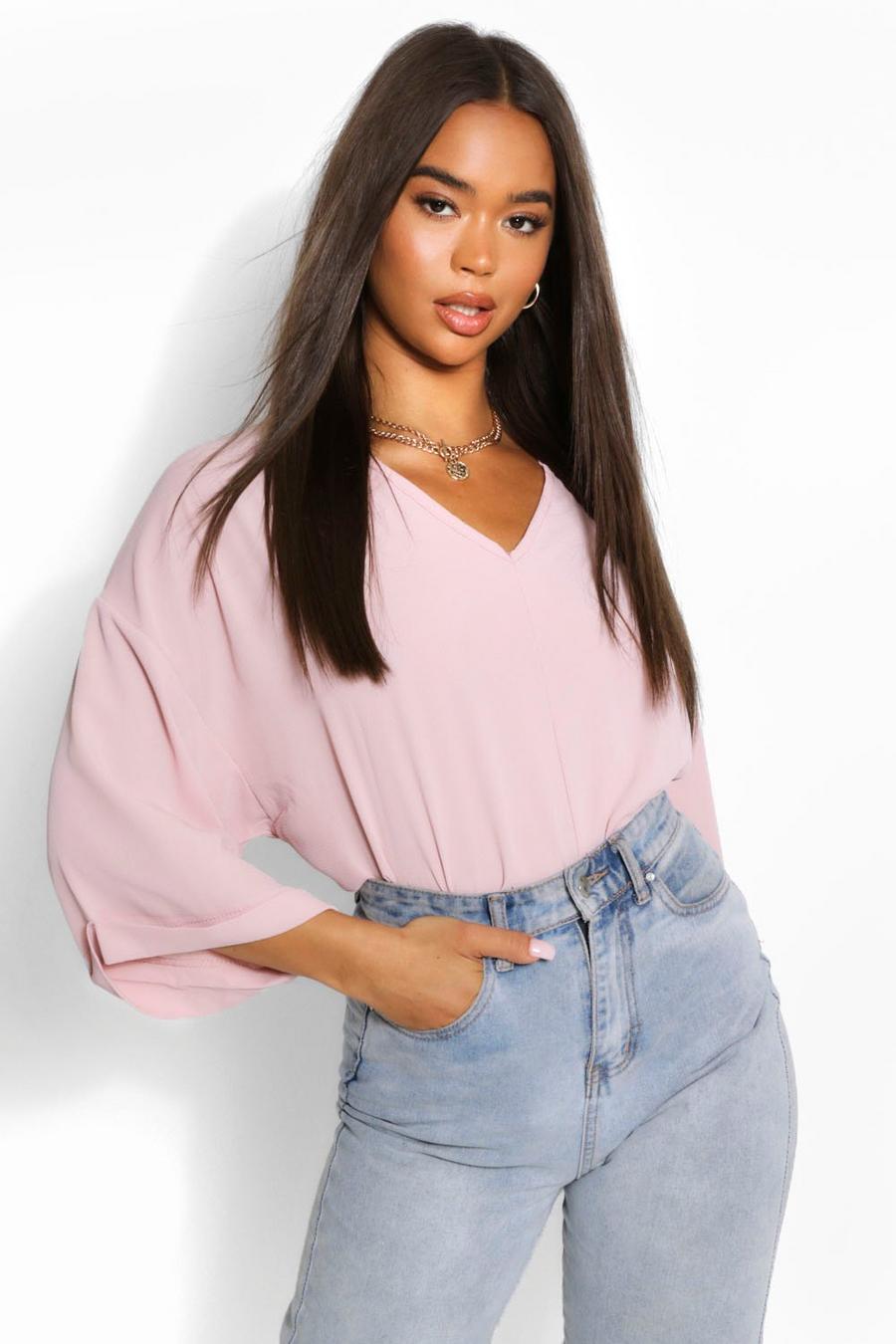 Blush Woven Oversize Roll Sleeve Blouse image number 1