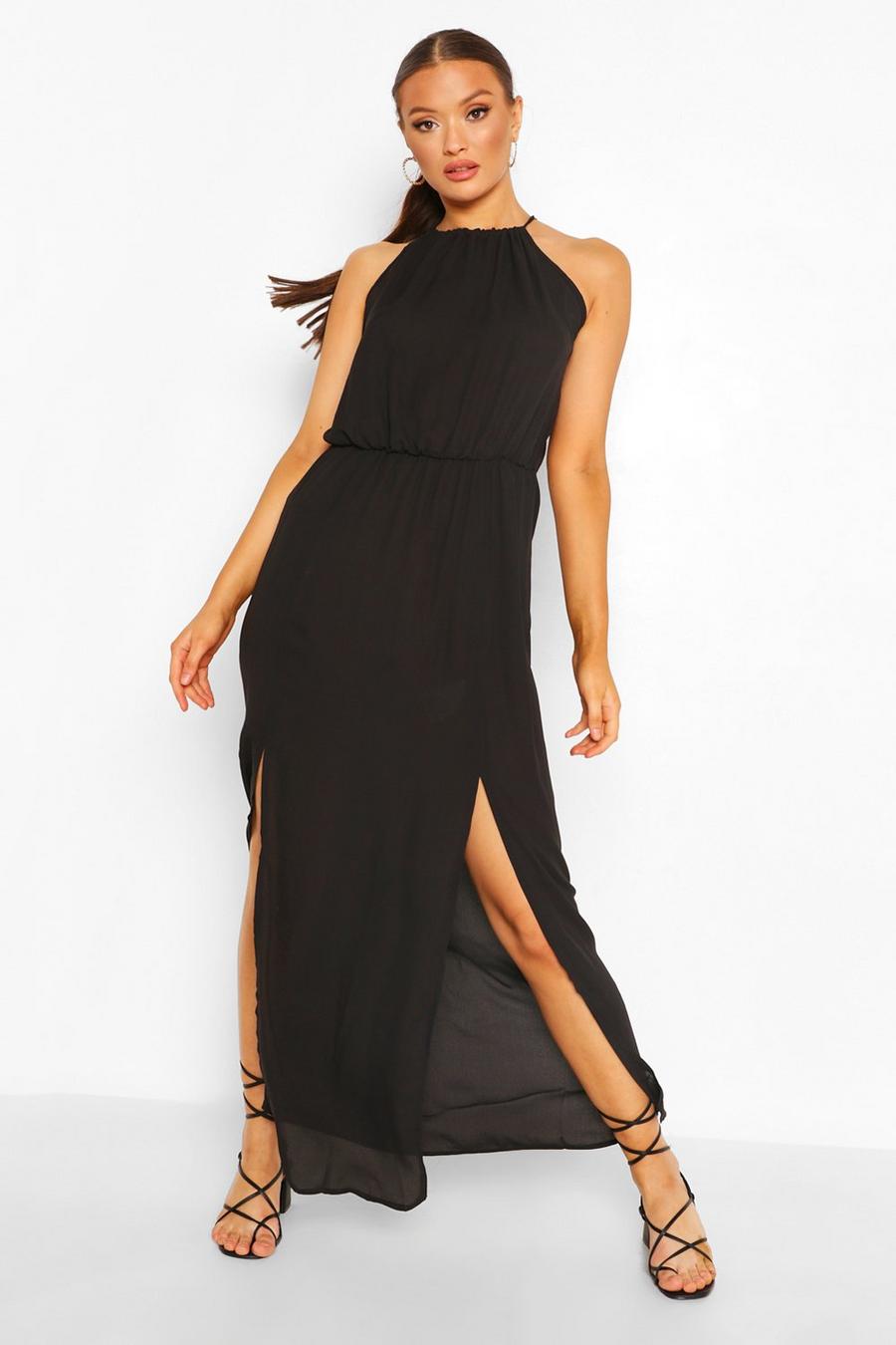 Black Strappy Side Split Maxi Dress image number 1