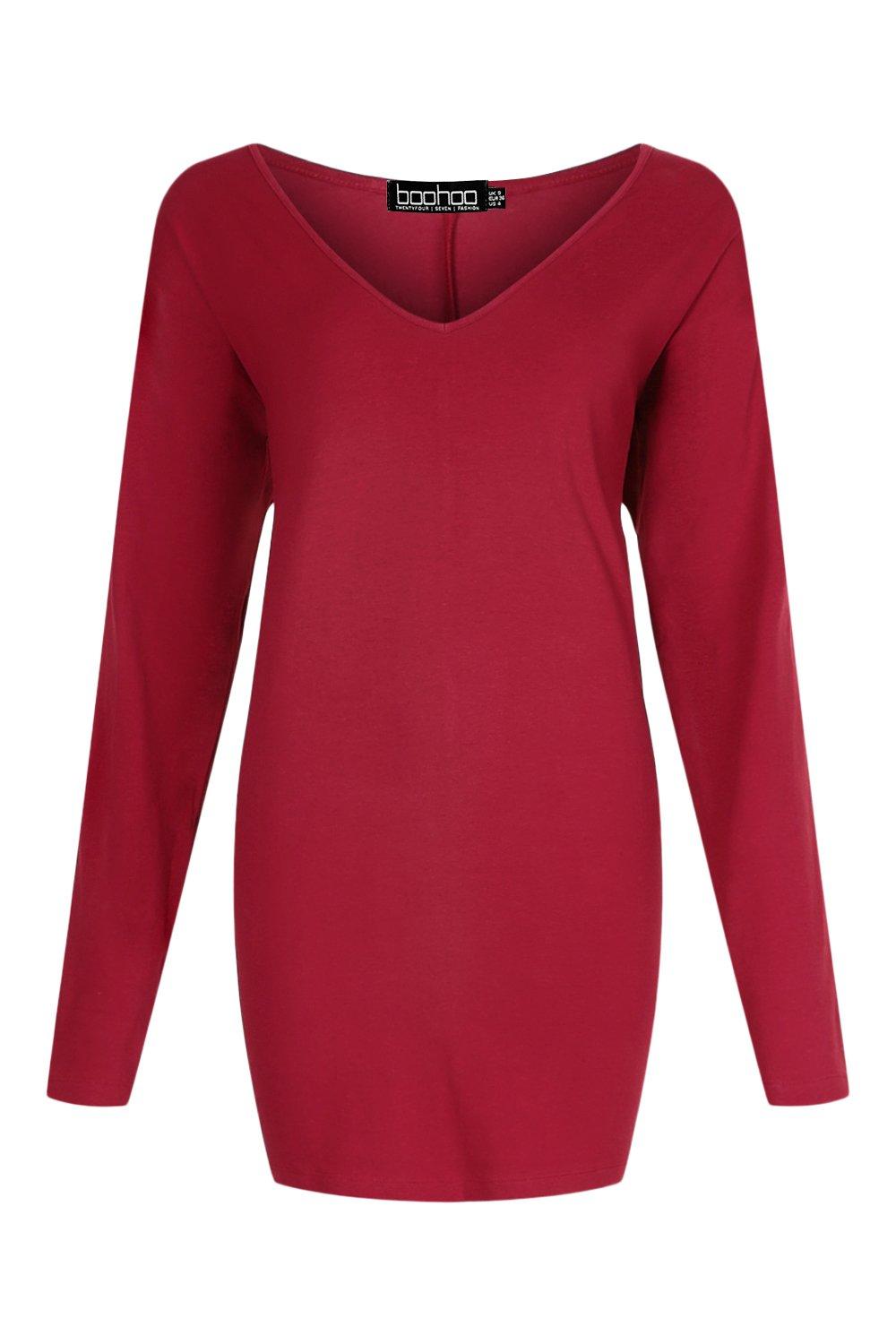 maroon long sleeve t shirt dress