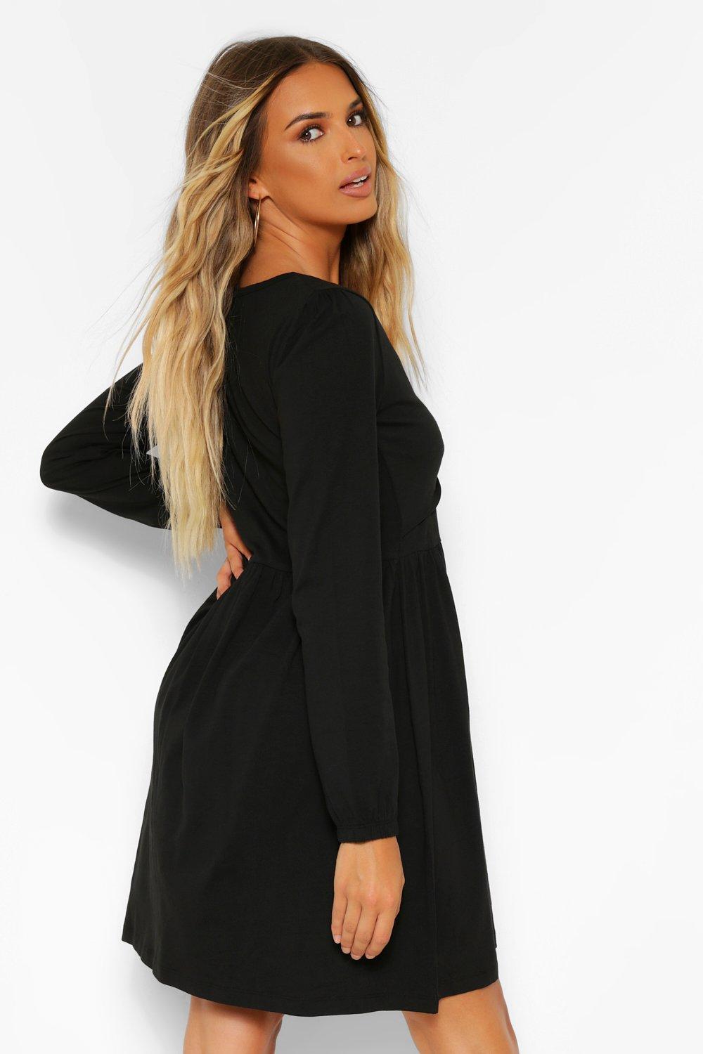 Long Sleeve Twist Front Skater Dress boohoo