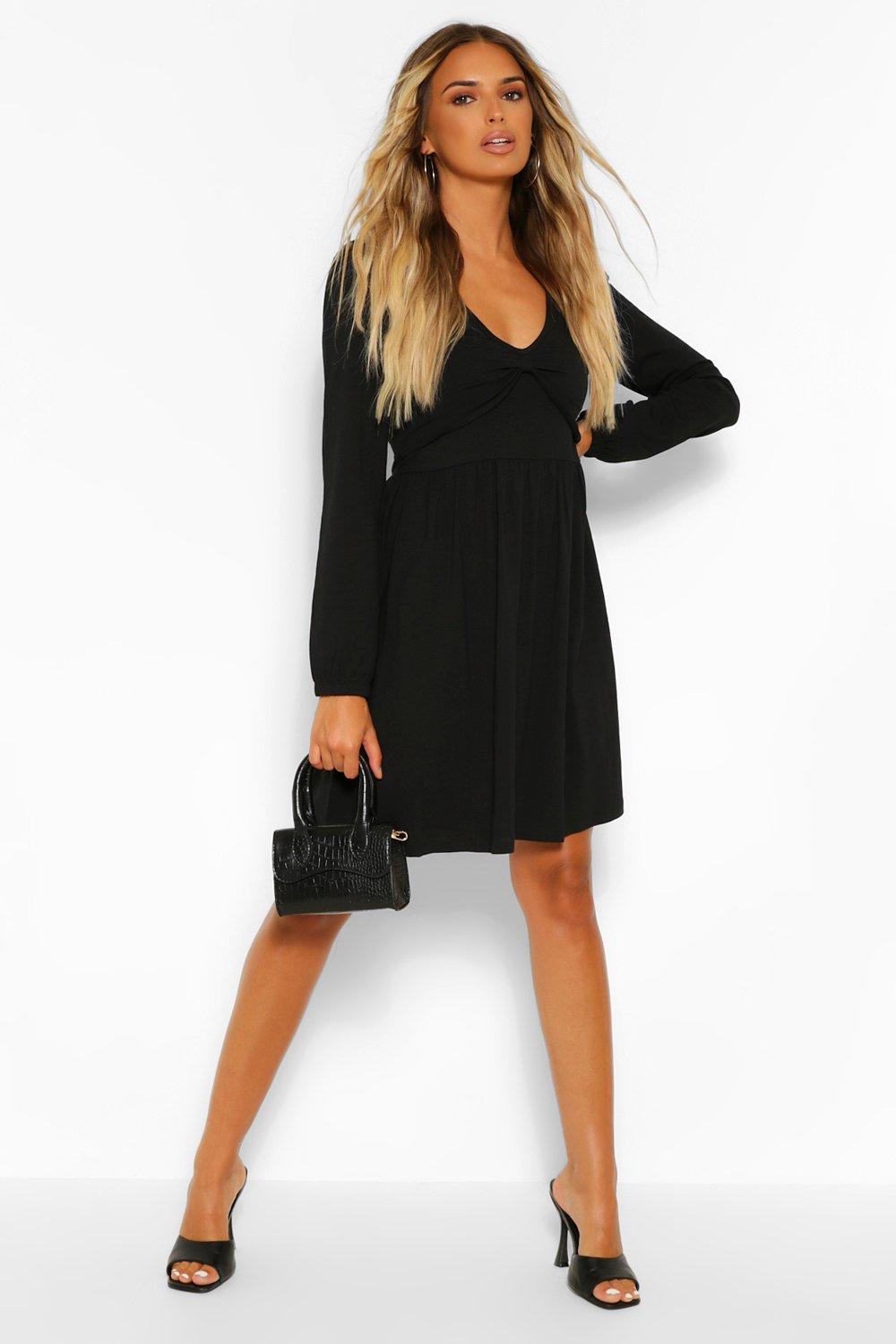 Long sleeve outlet twist front dress