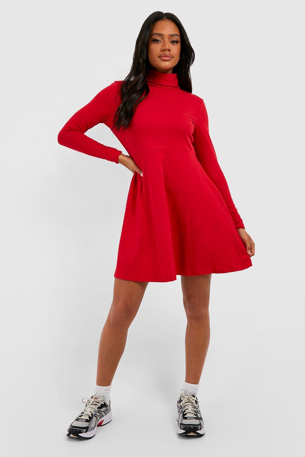 High neck long outlet sleeve skater dress