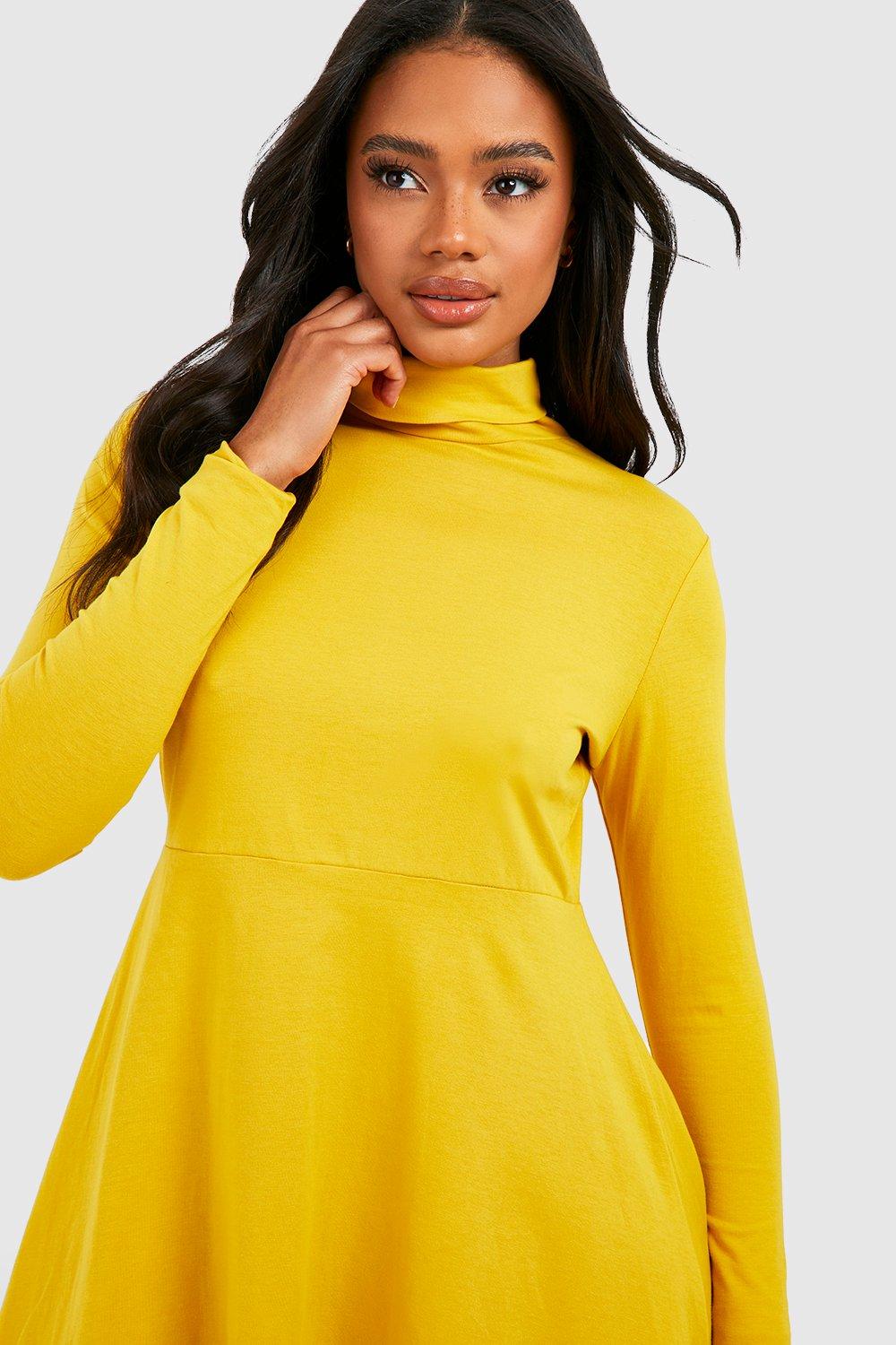 High neck mustard clearance dress