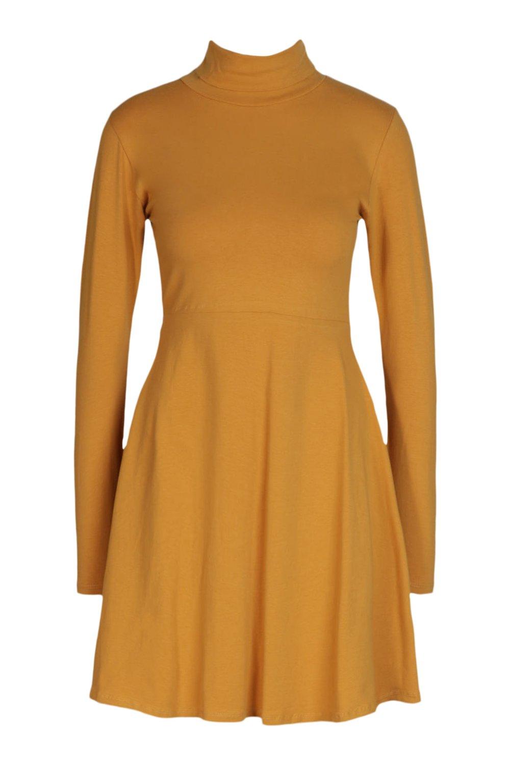 Basic Long Sleeve High Neck Skater Dress