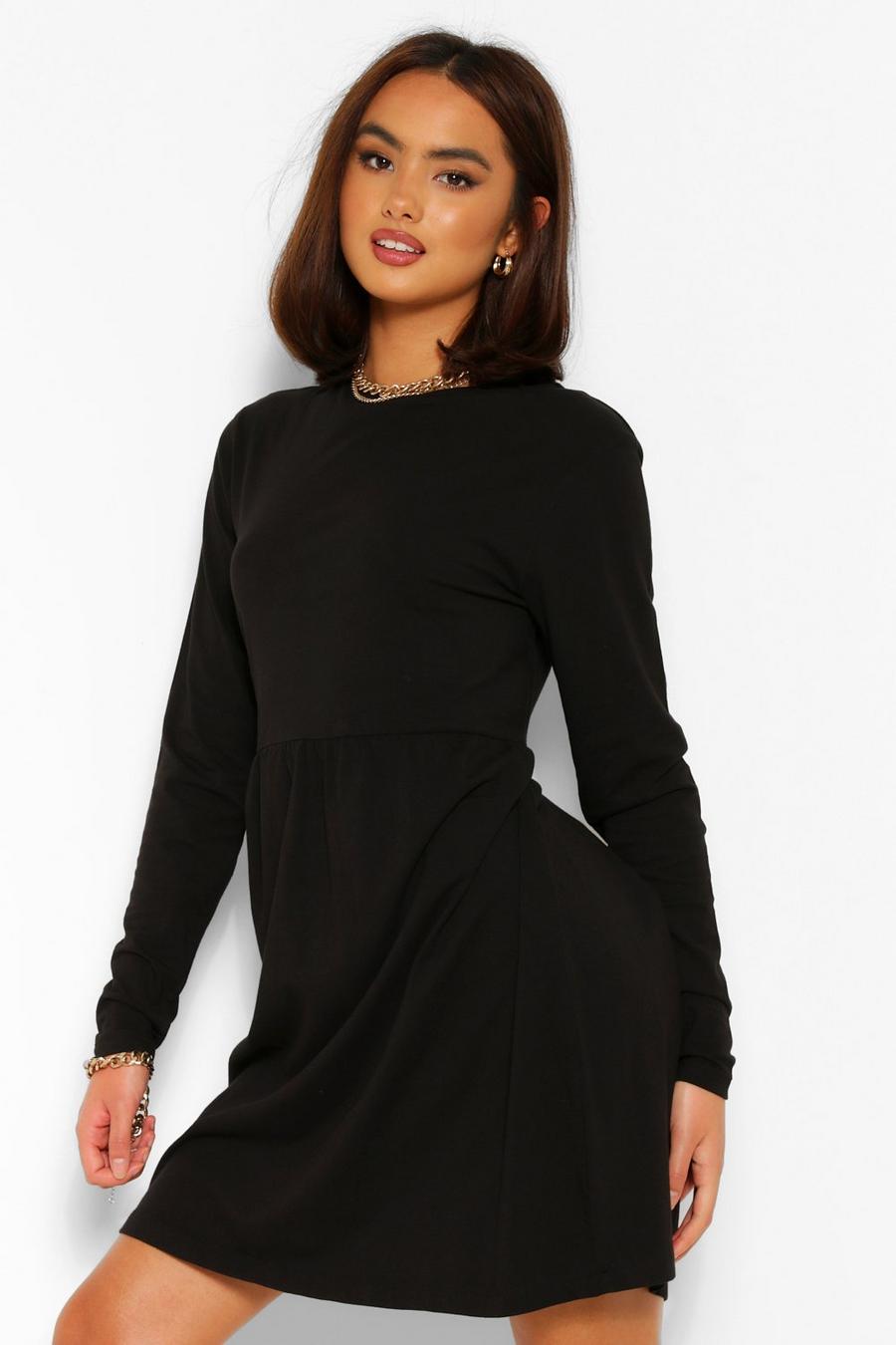 שחור שמלת סמוק עם שרוול ארוך וצווארון עגול image number 1