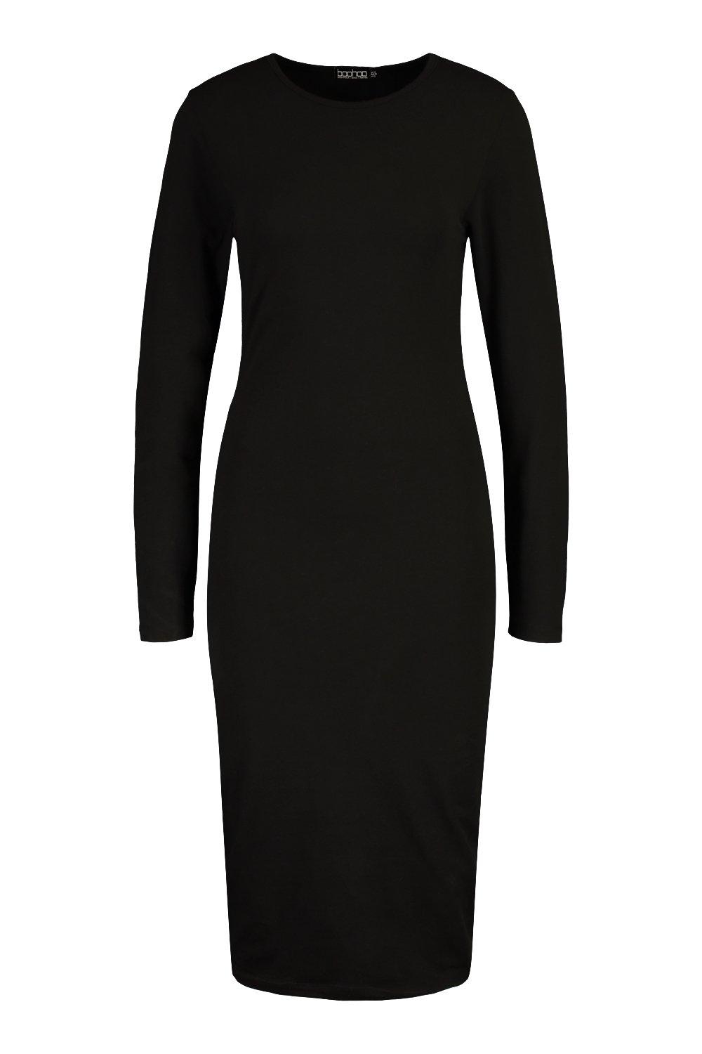 Basic Black Jersey Long Sleeve Bodycon Dress