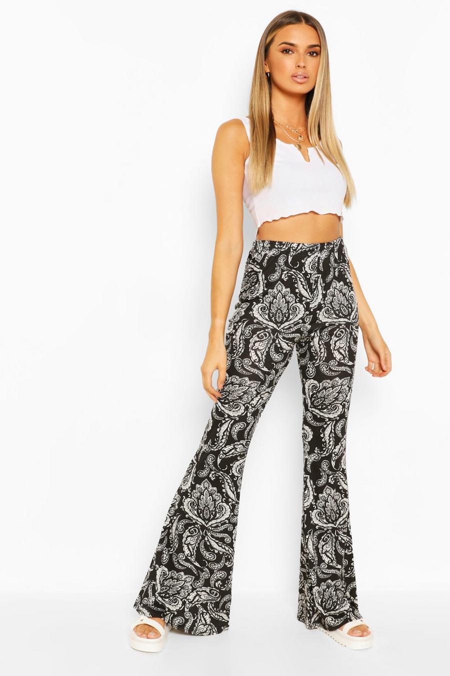 Black Paisley Print Jersey Flares image number 1
