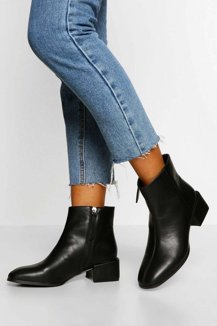 Boohoo Side Zip Low Block Heel Boots - Black - Size 7