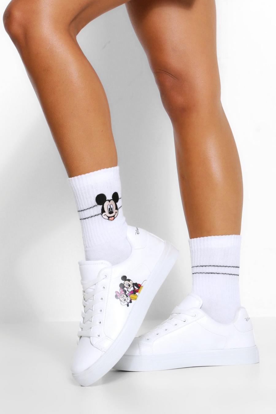 White Disney X Boohoo Lace Up Flat Sneakers image number 1