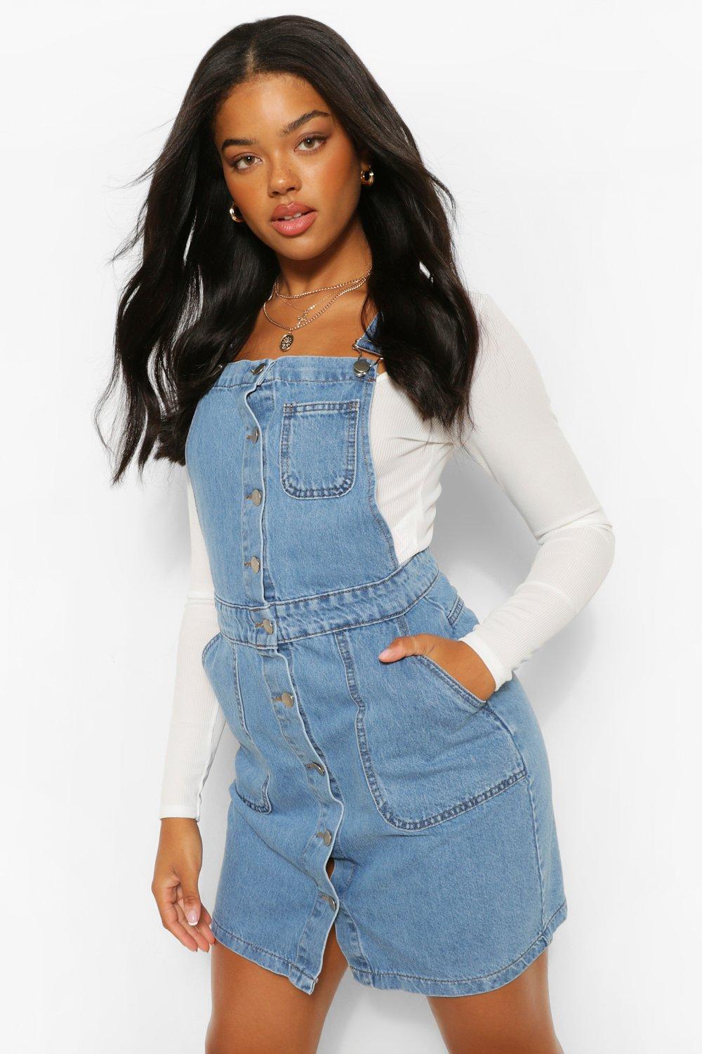 Denim button pinafore store dress