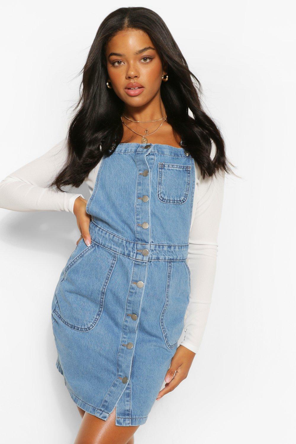 boohoo denim pinafore dress