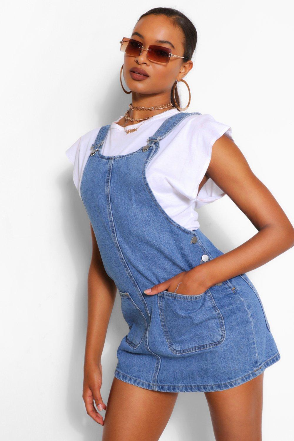 boohoo denim pinafore dress