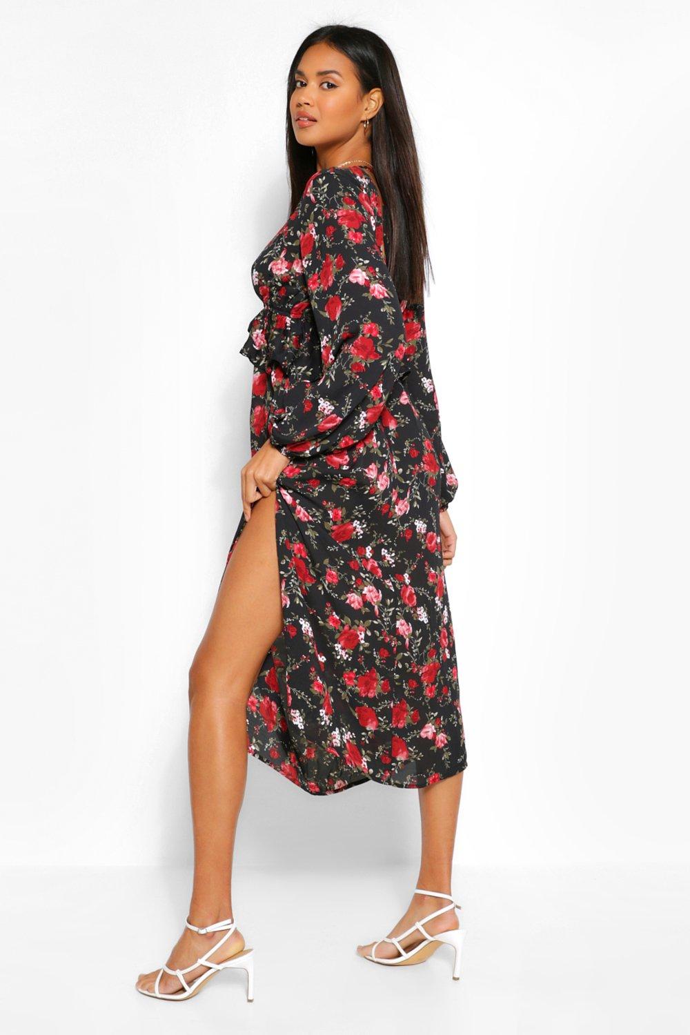 https://media.boohoo.com/i/boohoo/fzz54624_black_xl_1/mujer-negro-vestido-de-corte-por-debajo-de-la-rodilla-con-abertura-lateral,-escote-pronunciado,-cintura-con-volante-y-estampado-de-flores