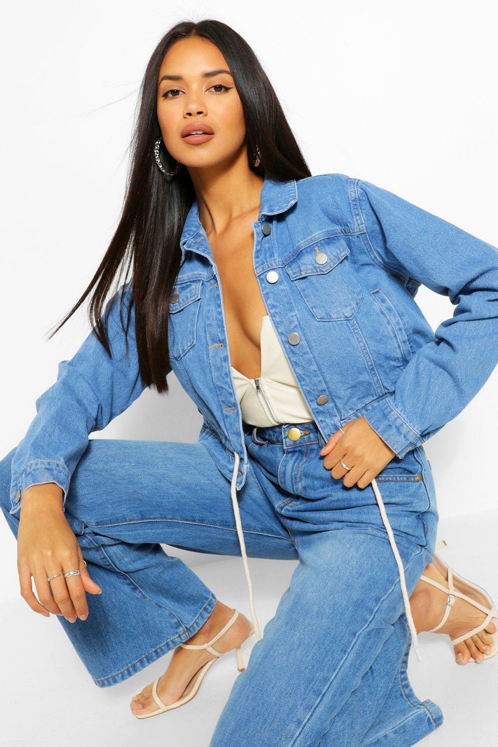 Denim Rouched Waist Tie Denim Jacket