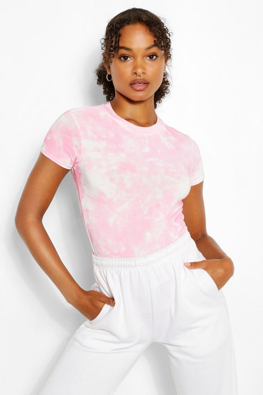 Pale pink CAP SLEEVE HIGH NECK TIE DYE RIB TOP image number 1