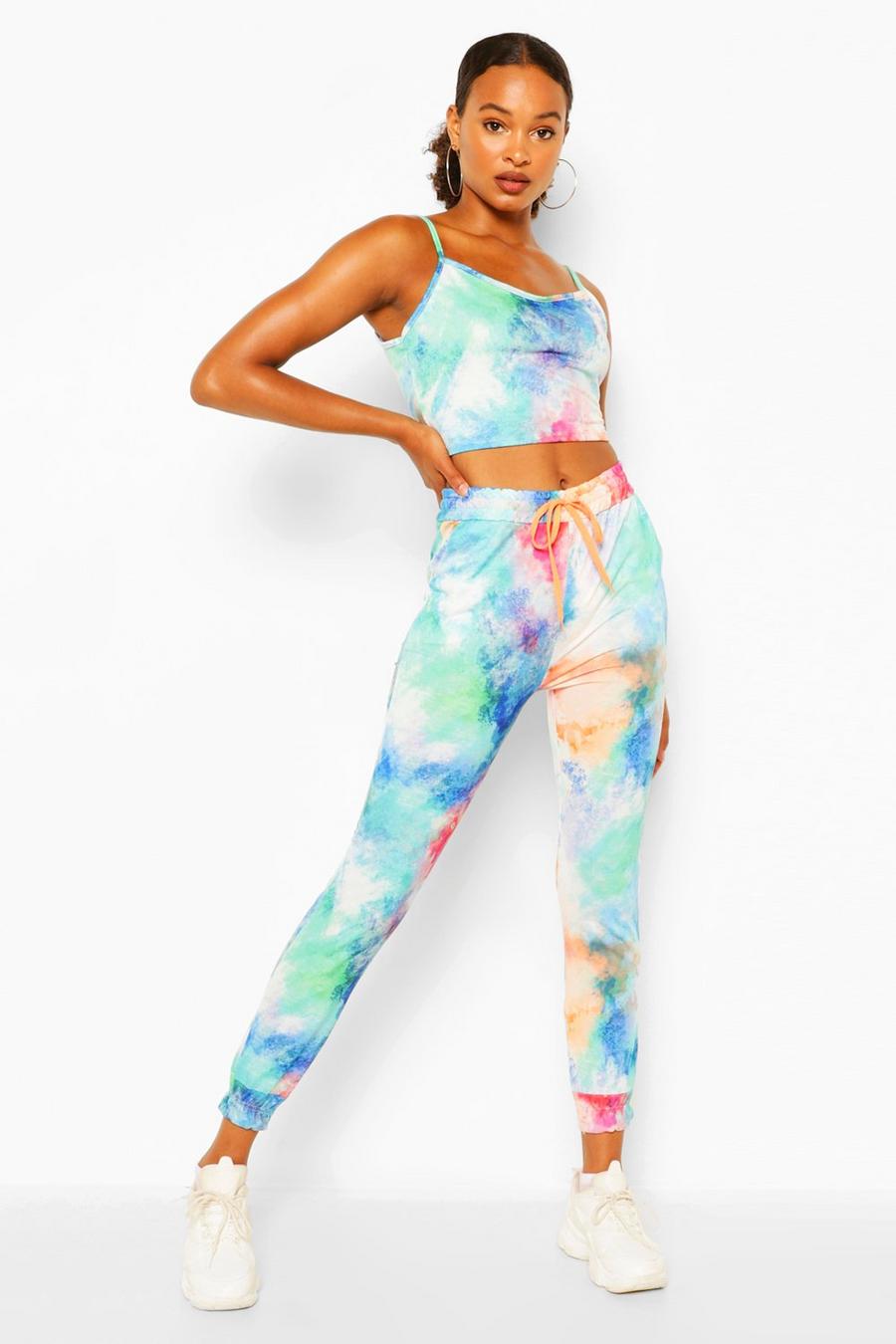 Blue Tie Dye Crop Top And Joggers Set image number 1