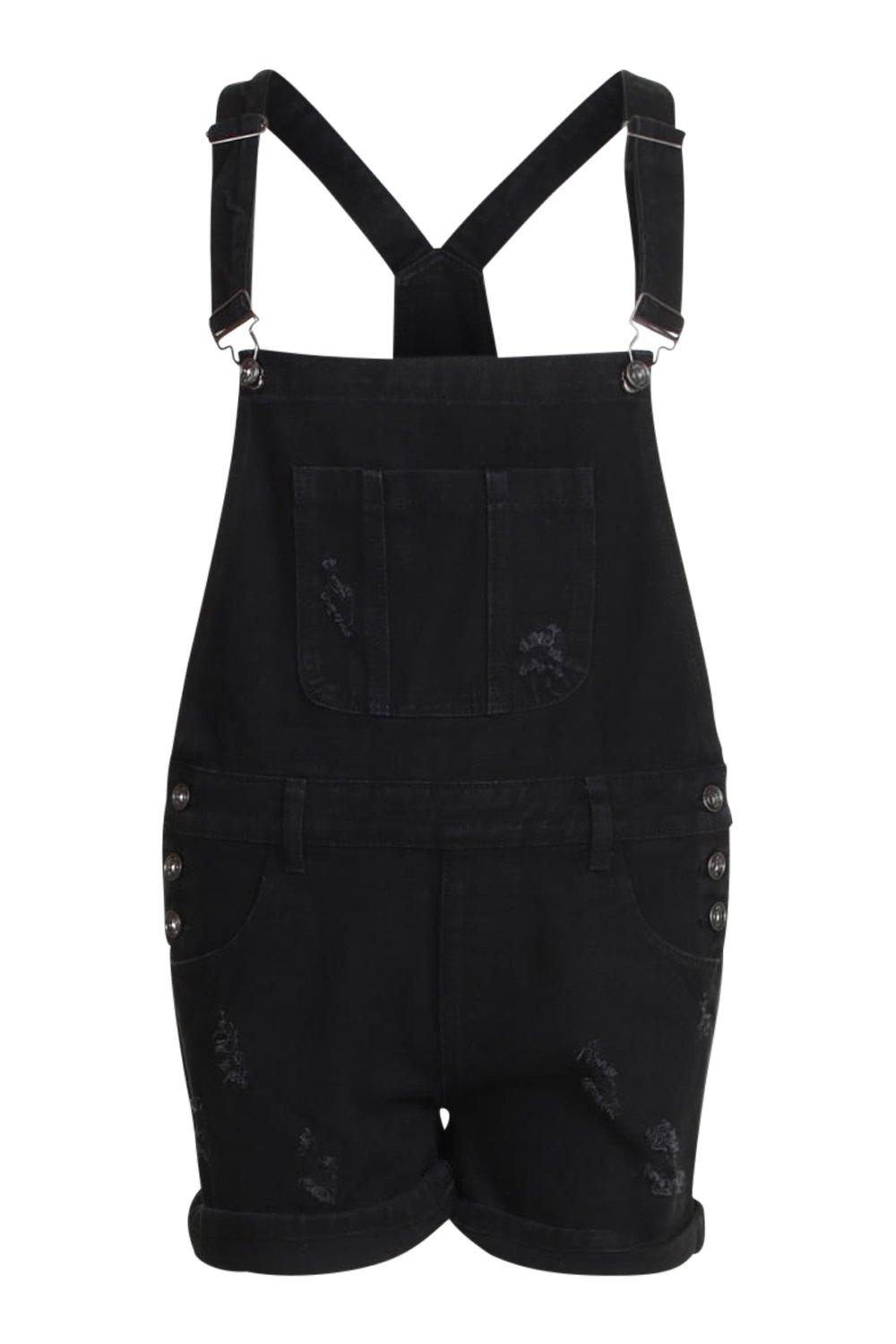 black denim overalls shorts