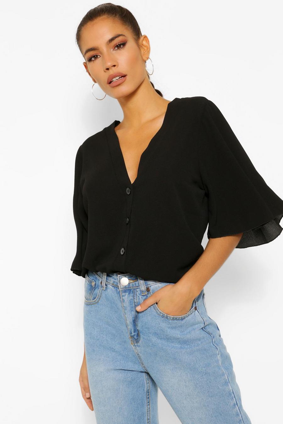 Black Button Through Woven Blouse image number 1