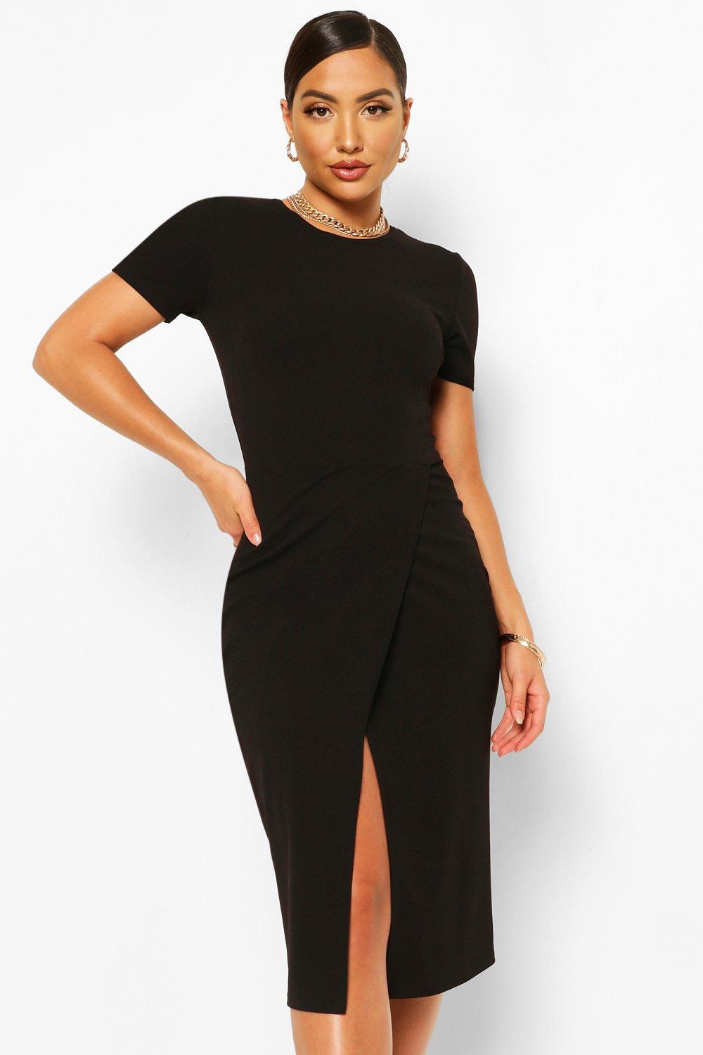 Short Sleeve Wrap Midi Dress | boohoo