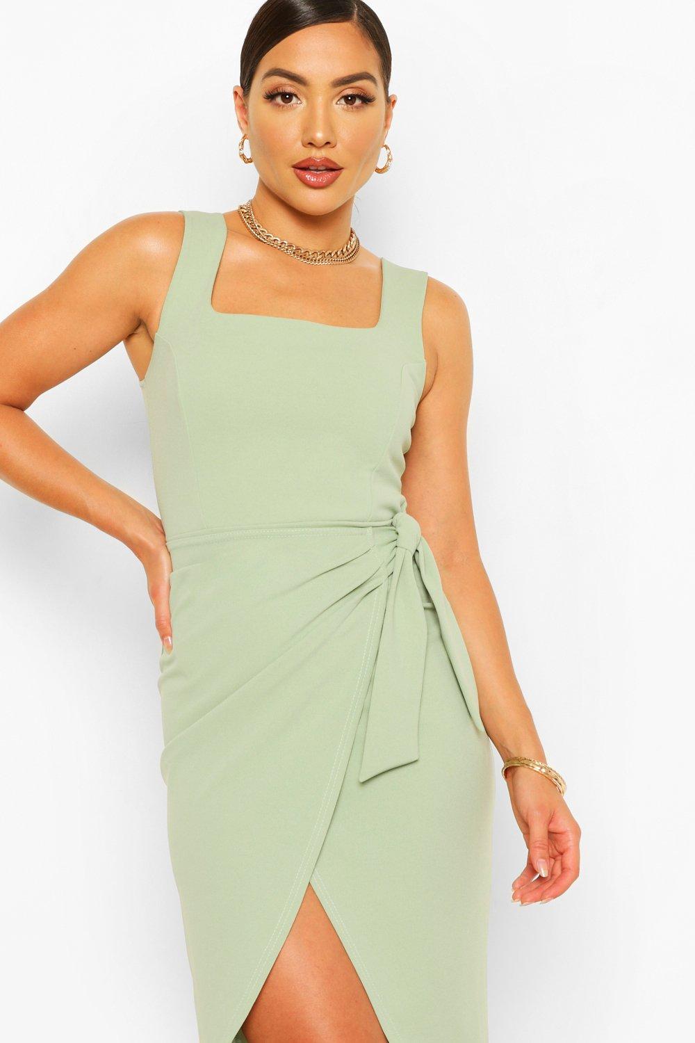 Square Neck Wrap Midi Dress | boohoo