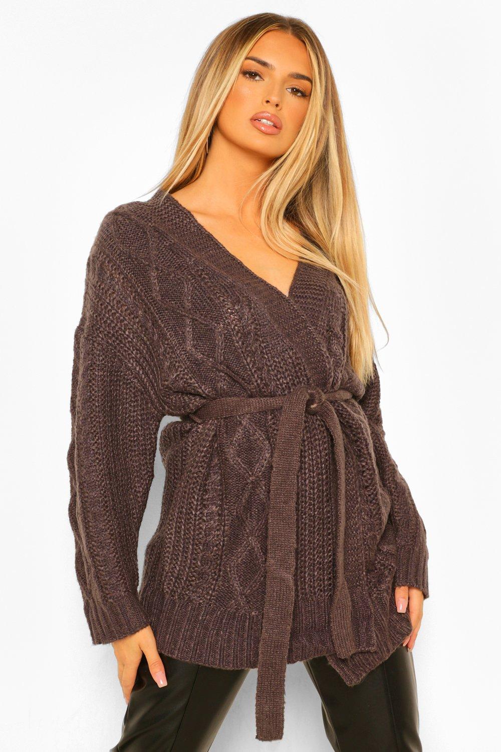 cable knit wrap sweater