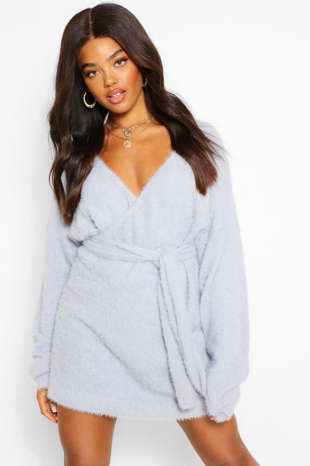blue fluffy tie cardigan