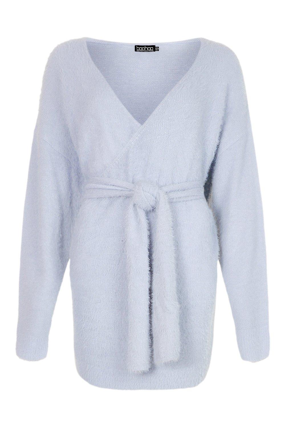 blue fluffy tie cardigan