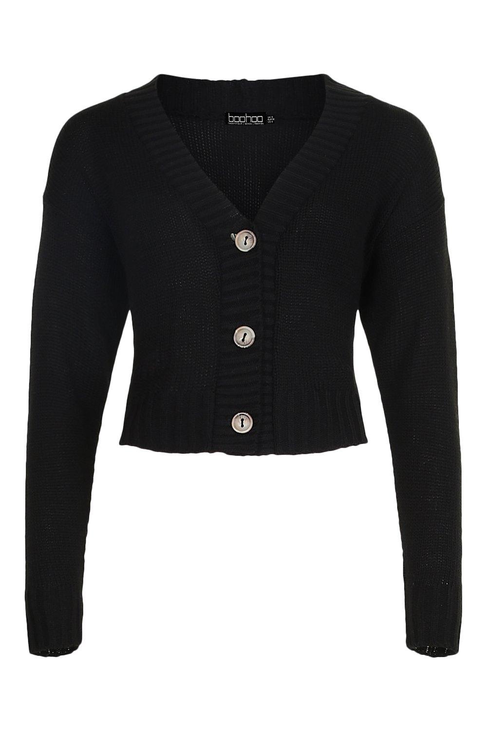 black chunky knit cropped cardigan