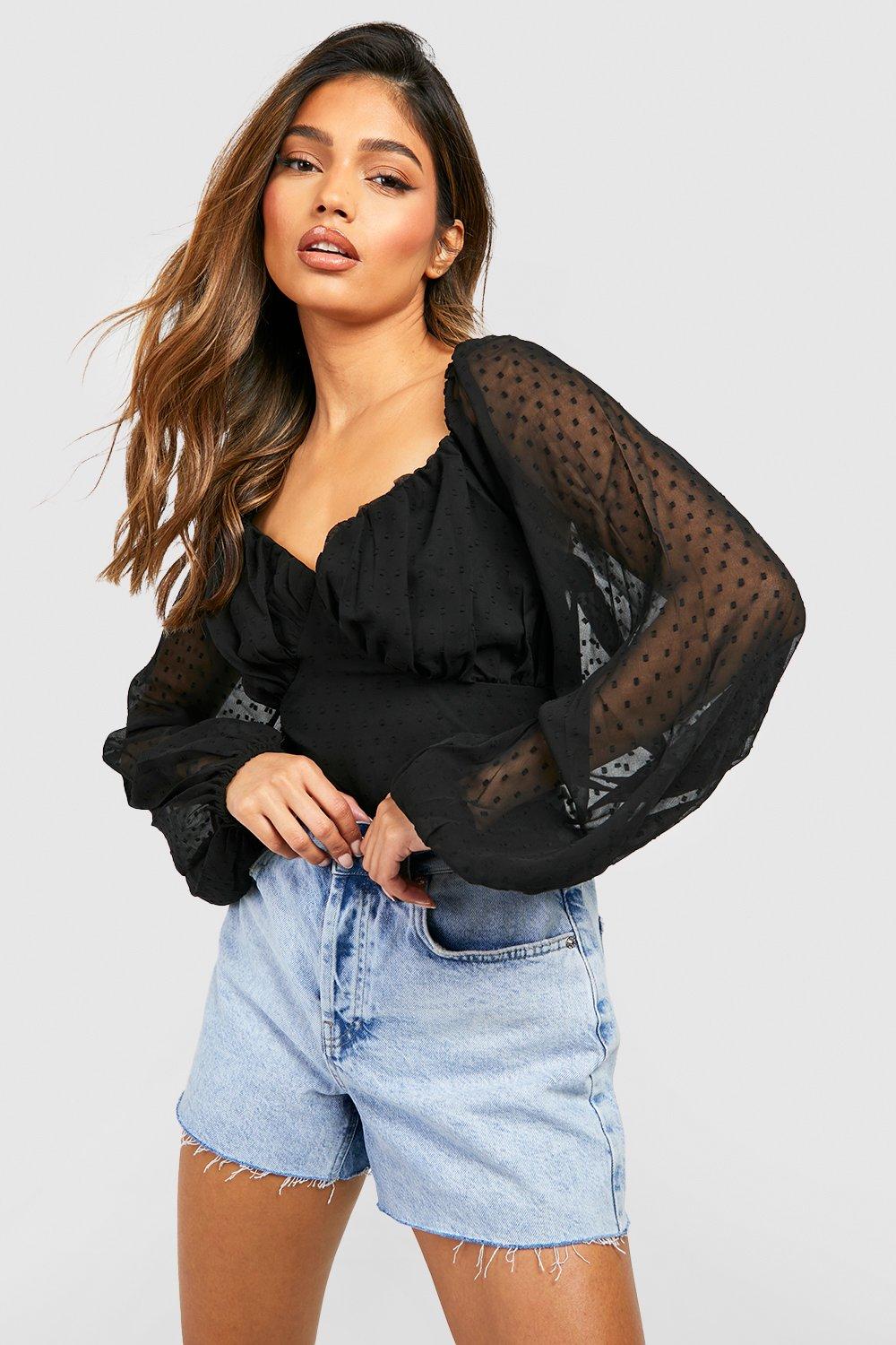 Dobby Mesh Ruched Cup Detail Blouse