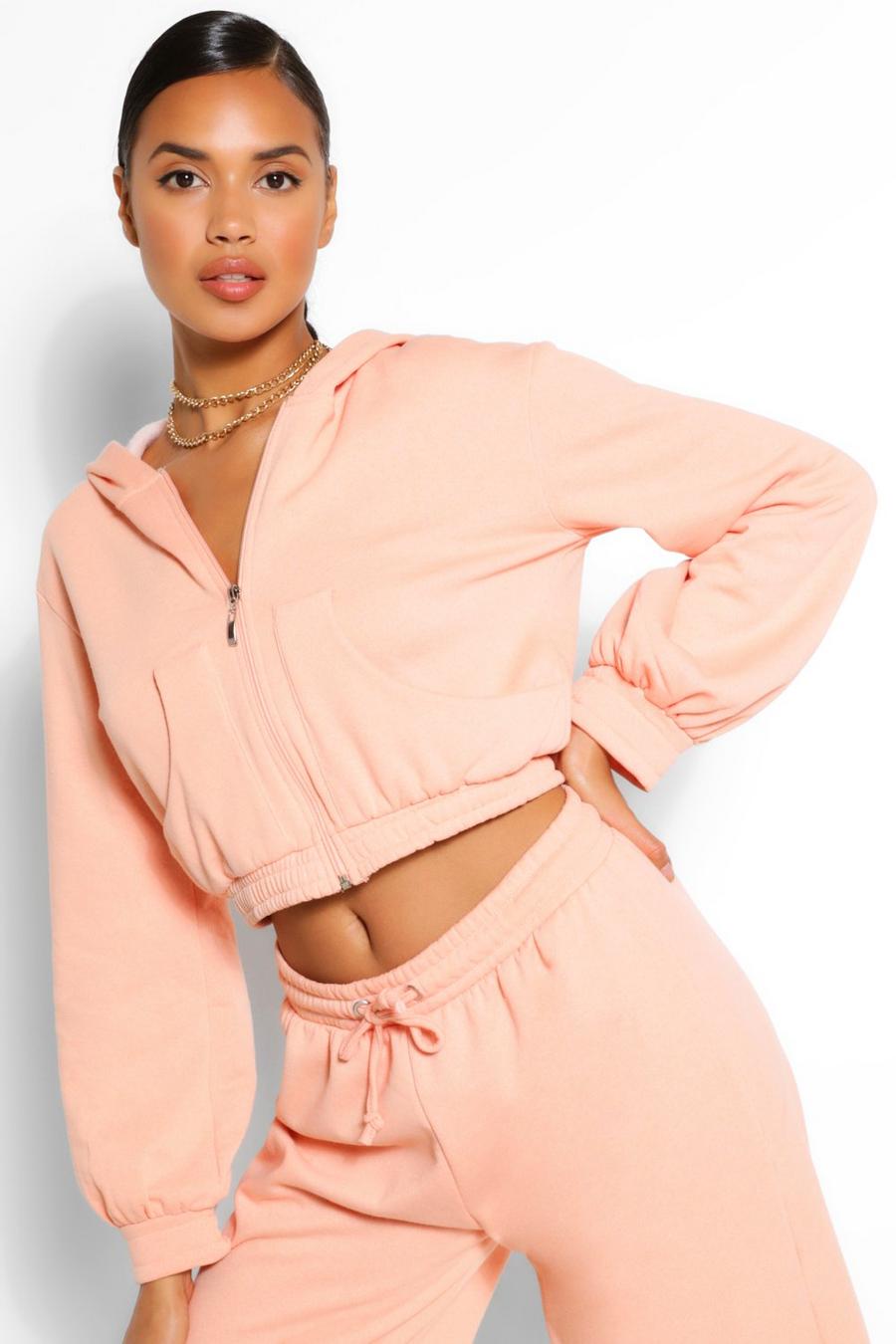 Apricot Mix And Match Pocket Detail Crop Hoodie image number 1
