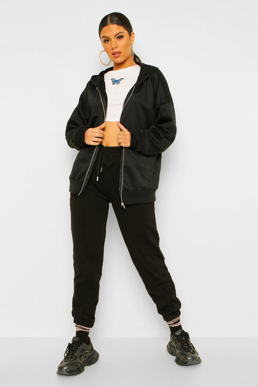 Black Basic Oversize hoodie med dragkedja image number 1