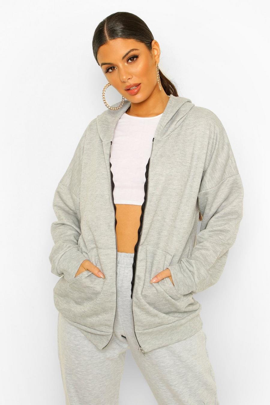 Grey marl grå Basic Oversize hoodie med dragkedja image number 1