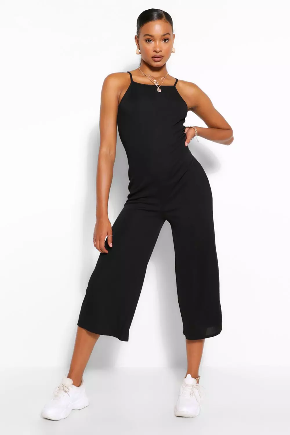 Black ribbed store culotte jumpsuit