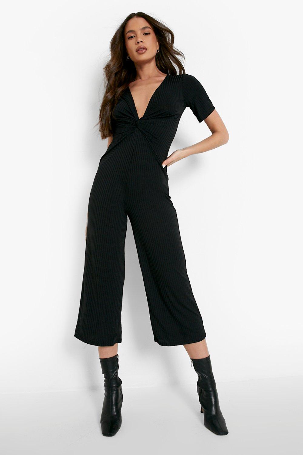 Black ribbed cheap culotte jumpsuit