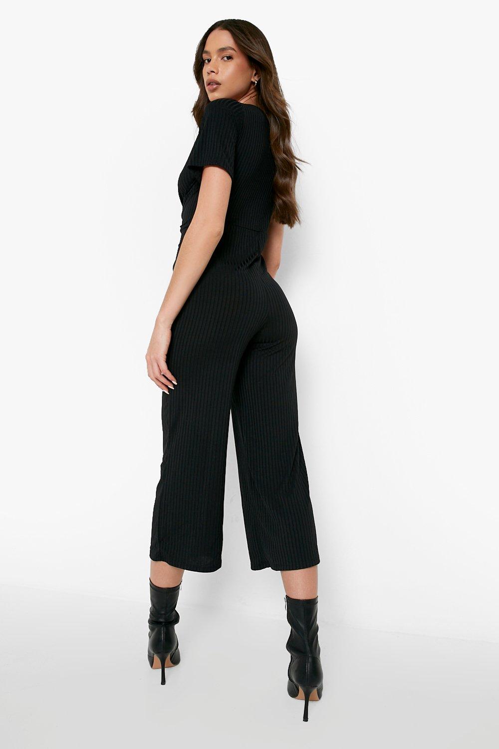 Black ribbed sale culotte jumpsuit