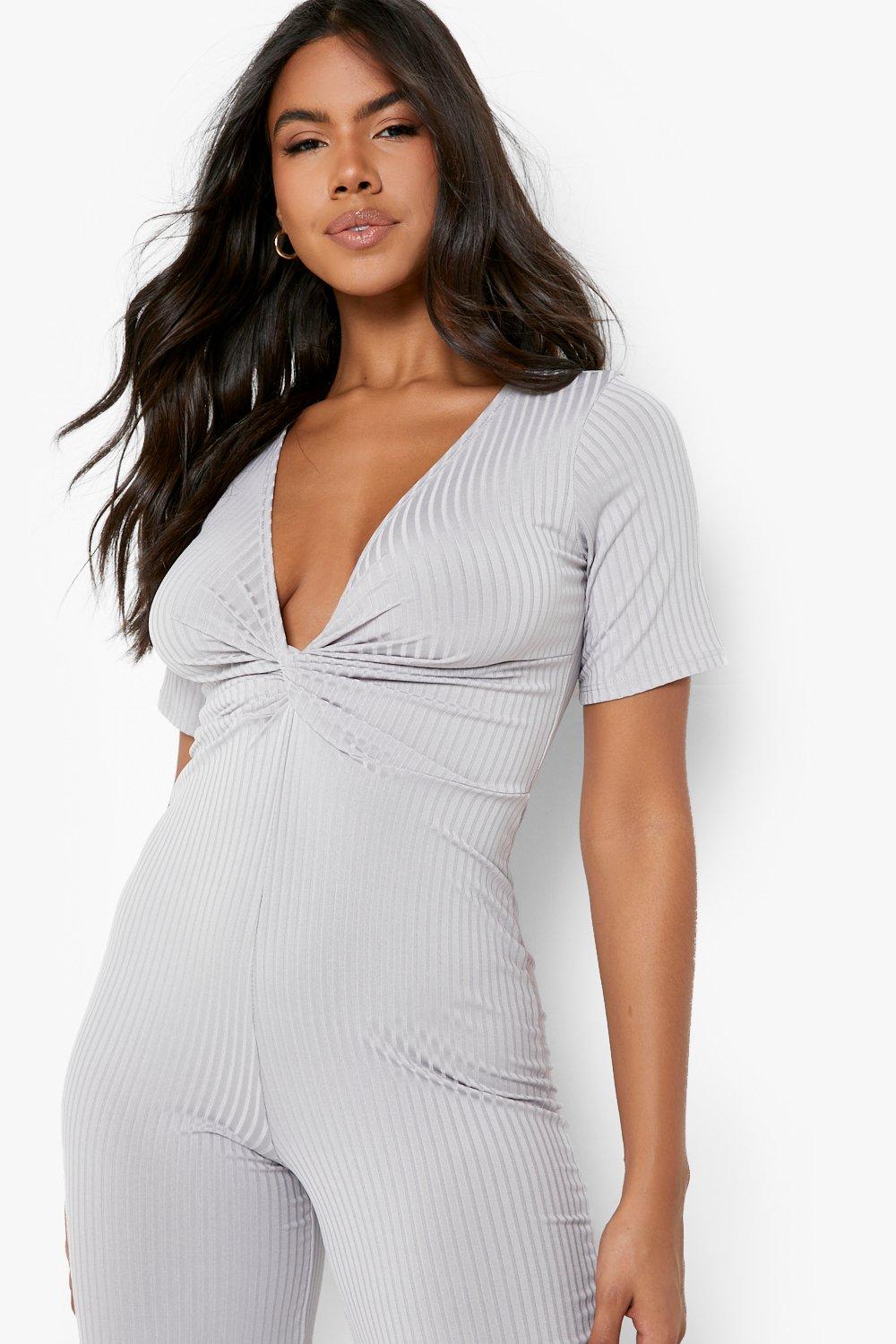 Grey ribbed best sale culotte jumpsuit