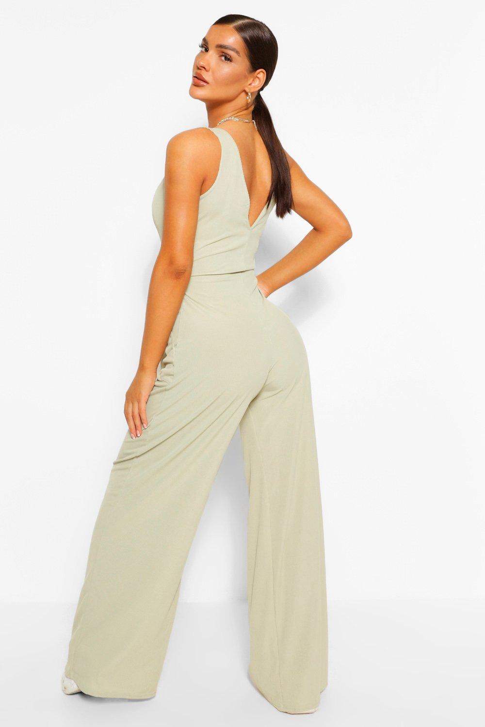 ASOS DESIGN chiffon top belted flared leg jumpsuit in black