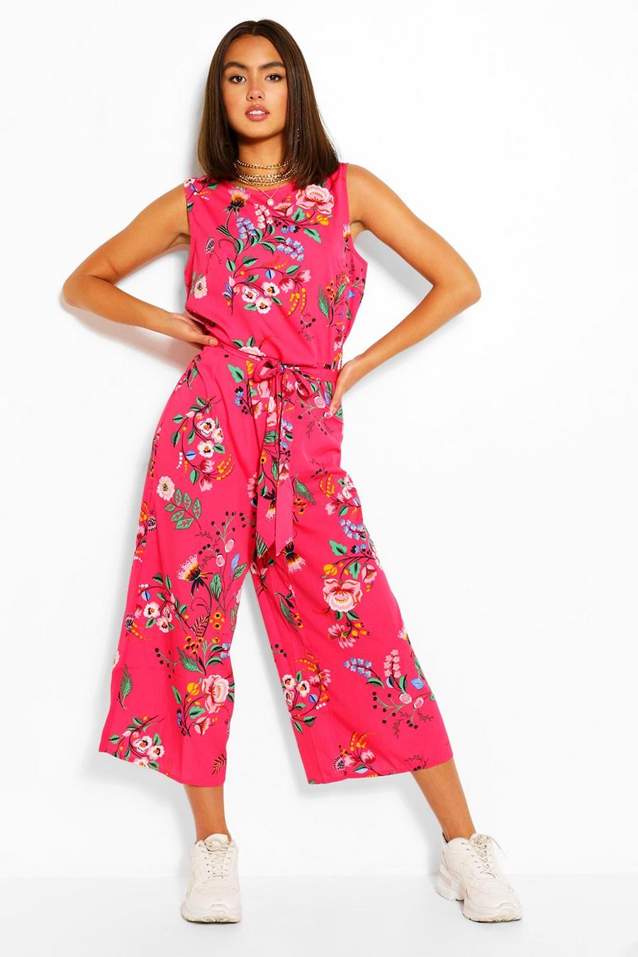 Culotte-Jumpsuit mit Blumenmuster und materialgleichem Bindegürtel image number 1