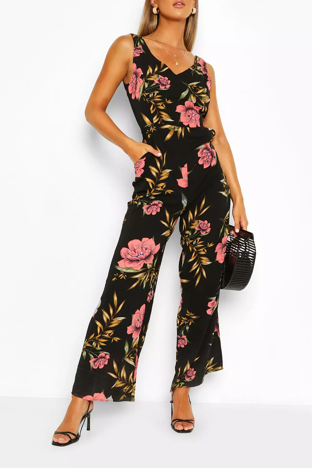 Black Jumpsuit - Wide Slit Leg Jumpsuit - Sleeveless Jumpsuit