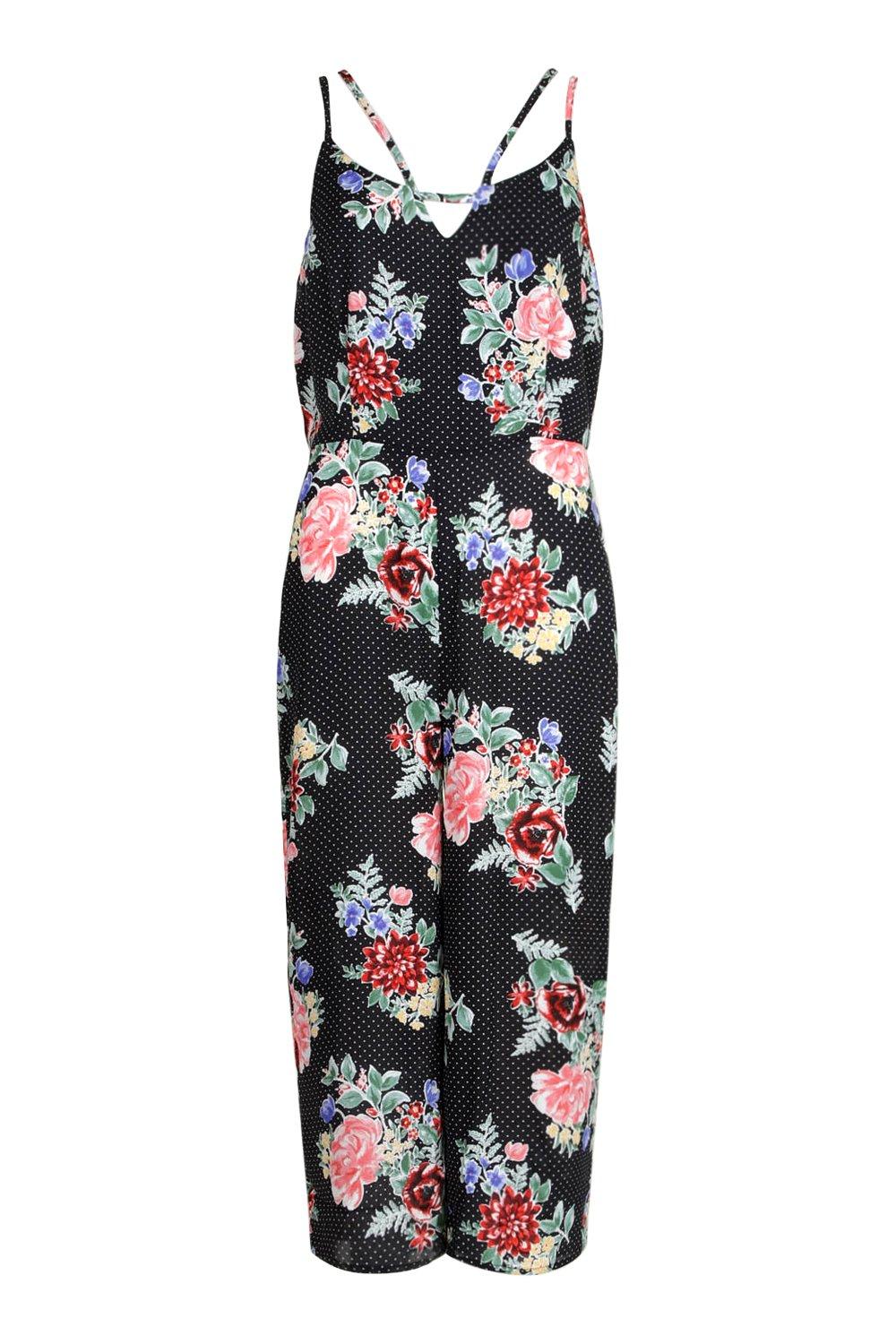 Floral Polka Dot Strappy Culotte Jumpsuit