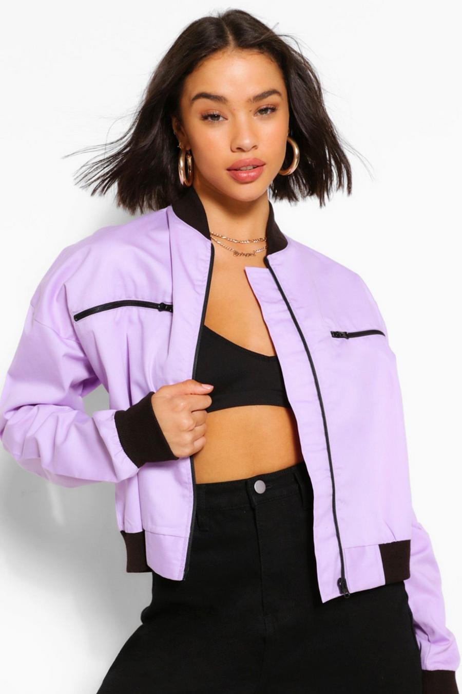 Lilac Woven Zip Detail Bomber Jacket image number 1