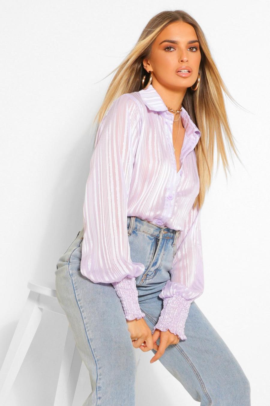 Lilac Stripe Shirred Cuff Shirt image number 1
