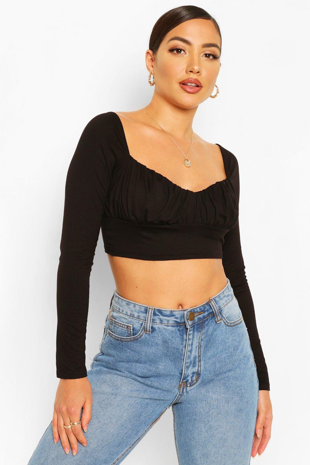 Long sleeve store ruched crop top