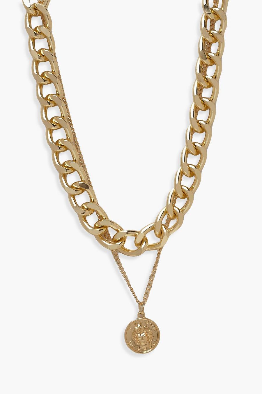 Gold Chunky Chain & Coin Layered Necklace image number 1